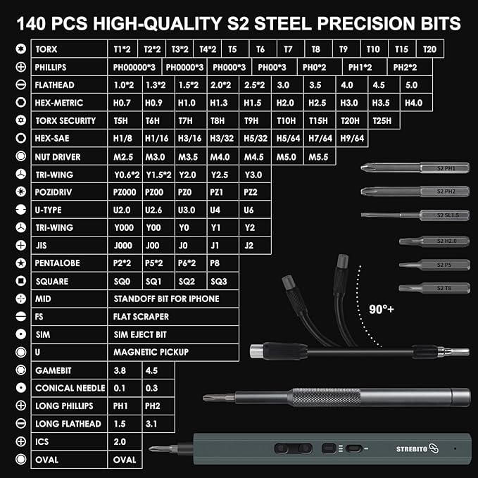 STREBITO Mini Electric Screwdriver, 155 in 1 Electric Precision Screwdriver Set