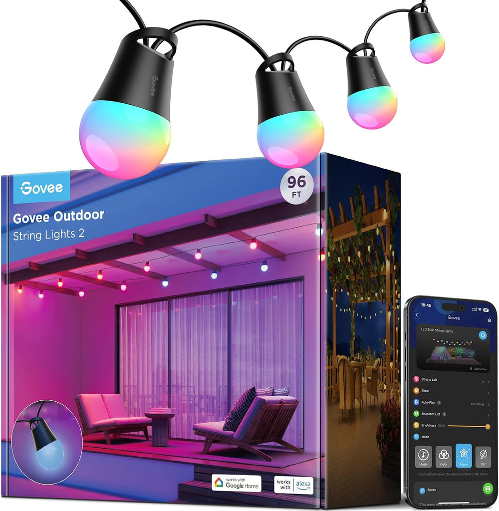 Govee Smart Outdoor String Lights 2, 96ft RGBIC Outdoor Lights