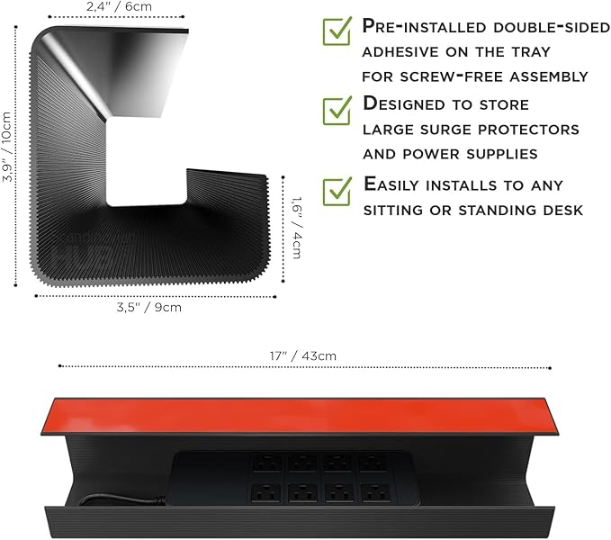 No-Screw Under Desk Cable Management Tray (4-Pack)