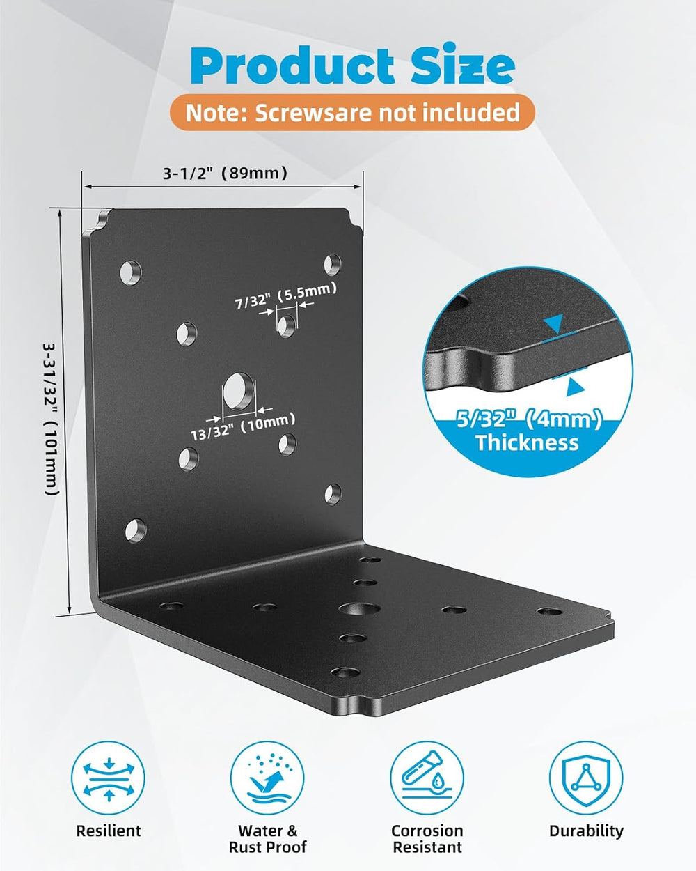 Heavy Duty L Bracket , 4x4x3.5 Brackets for Wood Black-4PCS