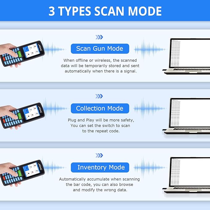 1D 2D Barcode Scanner Wireless, JRHC Portable Inventory Scanner & Data