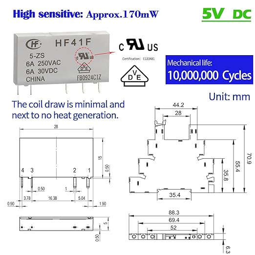10Pcs 5 Volt Relay Miniature Power Relay 5V DC 6Amp SPDT
