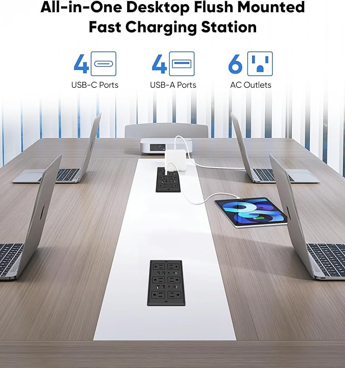 45W Recessed Power Strip, Flush Mounted Surge Protector