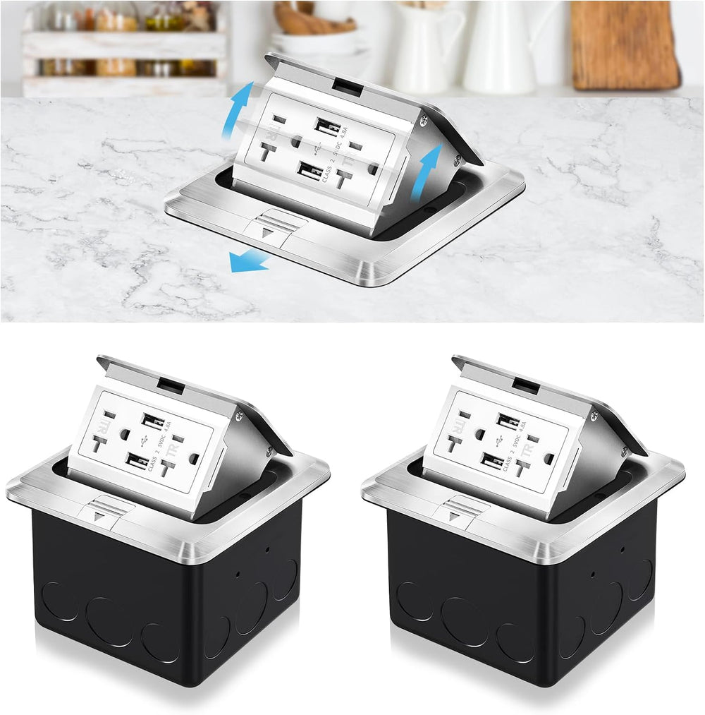 Vagueior Recessed Floor Electrical Outlet Kit, Waterproof Electrical Outlet (...