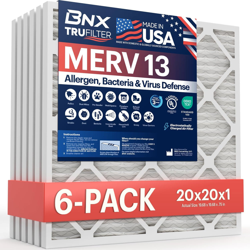 BNX TruFilter 20x20x1 Air Filter MERV 13 (6 Pack)