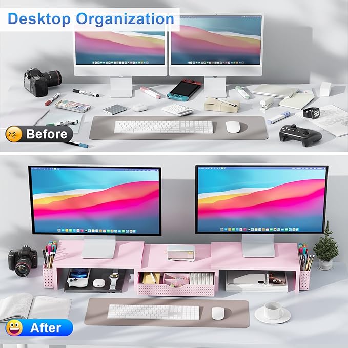 gianotter Dual Monitor Stand Riser, Desk Organizer