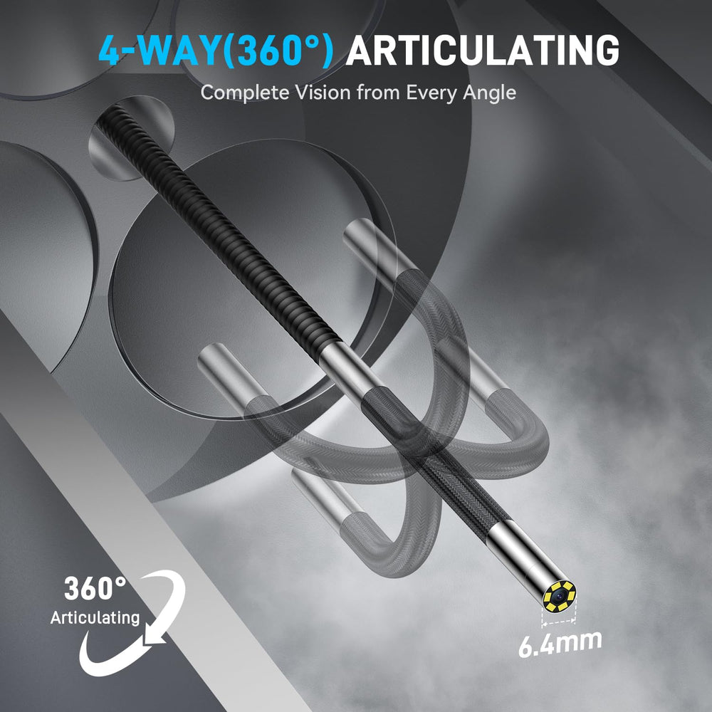 6.4mm 360° Articulating Borescope 4-Way Endoscope Camera with Light
