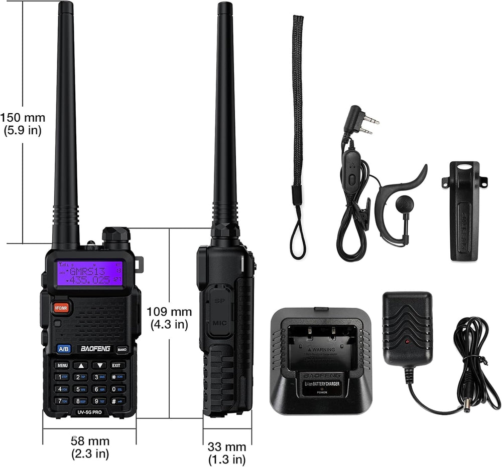 BAOFENG UV-5G PRO GMRS Handheld Radio, Long Range Repeater Capable, 1 Pack