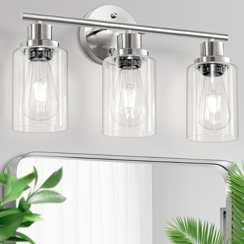 Guliaofo 3-Light Brushed Nickel Vanity Lights, E26 Modern Bathroom Light