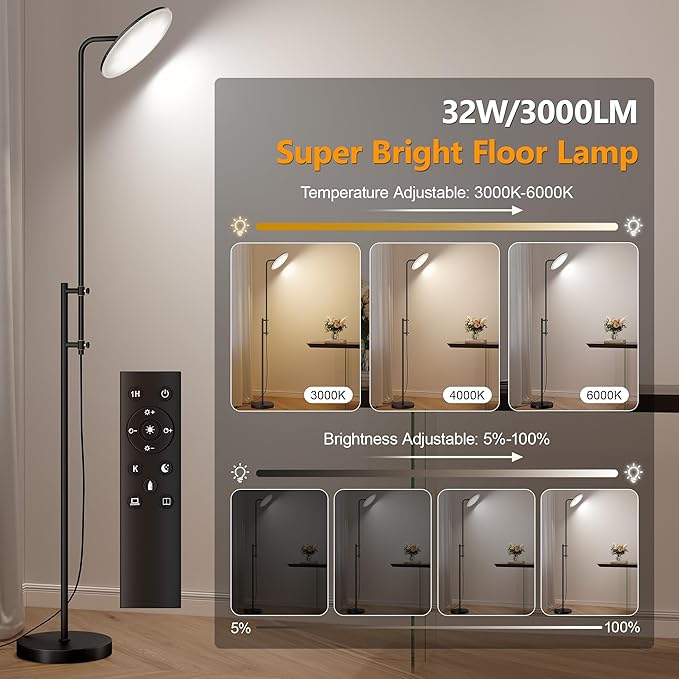 SUNMORY 32W/3000LM Floor Lamps, Super Bright LED Standing Lamp