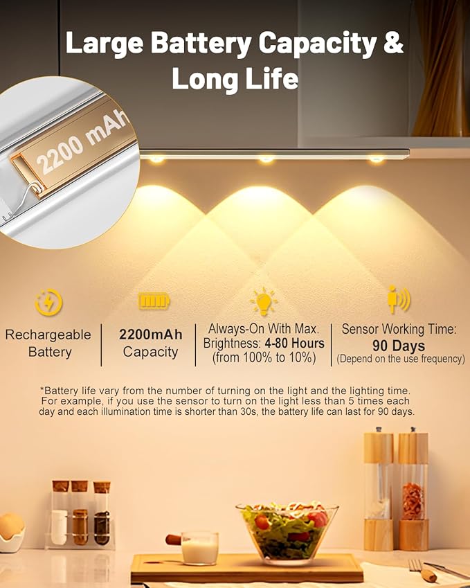 Pak Under Cabinet Lights, Rechargeable Motion Sensor Light Indoor, Wireless a...