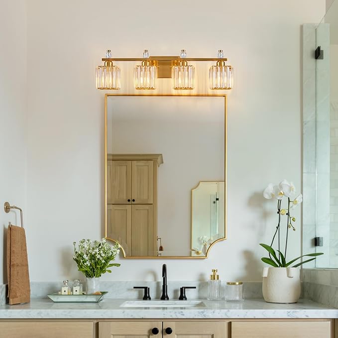 FDPBY Vanity Lights 4-Light Modern Crystal Vanity Light Gold Bathroom Light