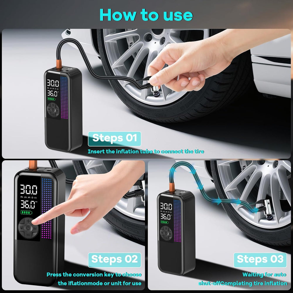 Tire Inflator Portable Air Compressor, Cordless Bike Pump, Auto-Off