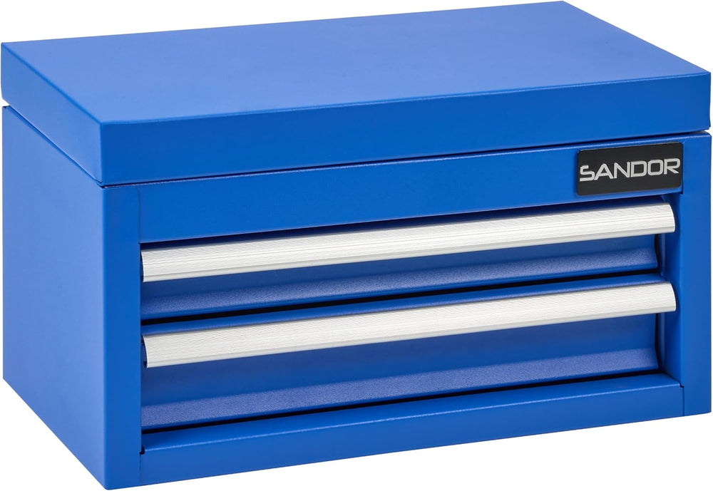 Mini Tool Box - Metal Tool Chest with 2 Drawers & PVC Drawer Liners - Blue