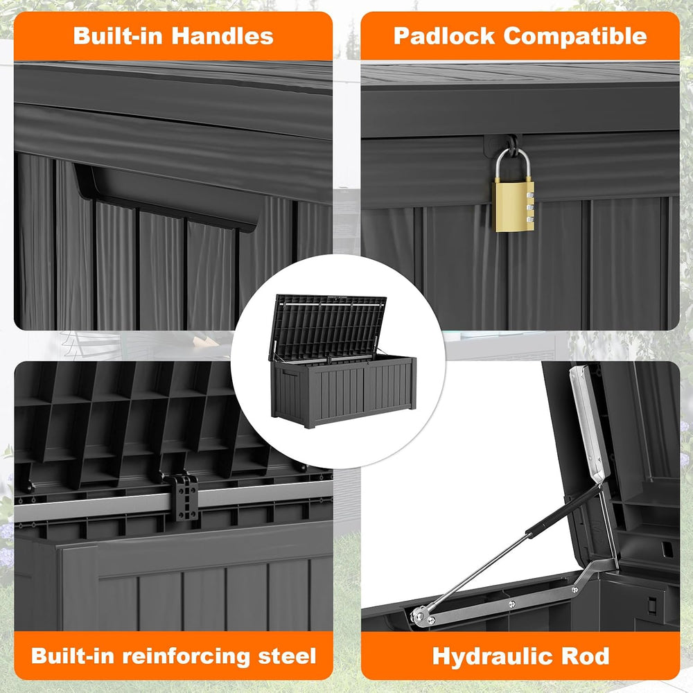 DRATO 150 Gallon Outdoor Storage Box Waterproof, Large Resin Lockable Outdoor...