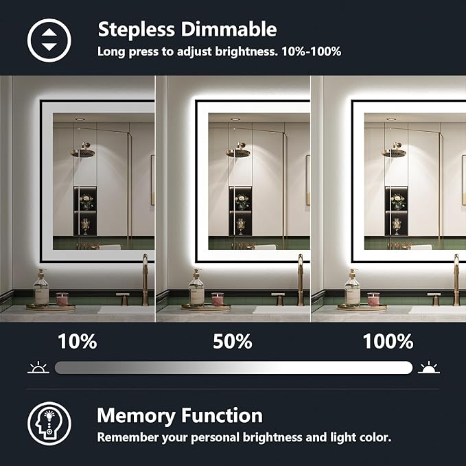 YEELAIT 36x30 Inch LED Bathroom Mirror