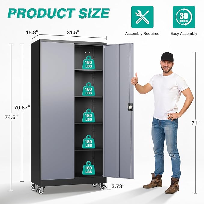 SISESOL 75" Tall Metal Storage Cabinet