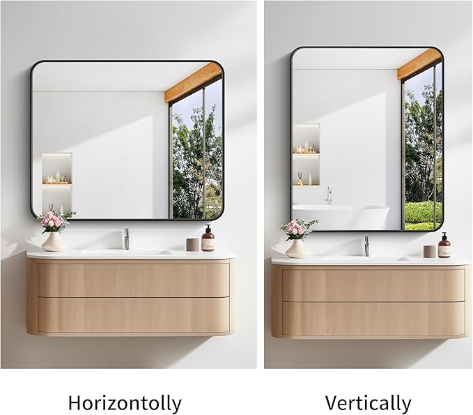 FORBATH Bathroom Mirror 30" x 36", Rectangle Black Bathroom Mirror