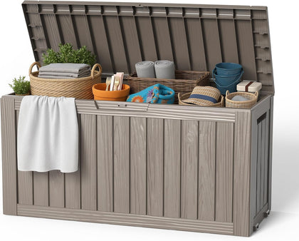 EasyUp Outdoor Storage Box 100 Gallon Waterproof Resin Deck Boxes Grey