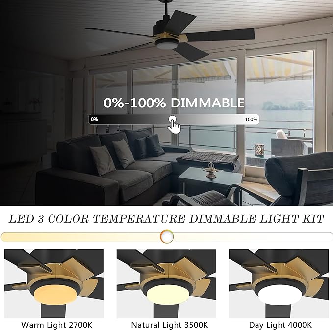 SMAAIR Smart Ceiling Fans with Lights and Remote, 52 Inch Low Profile Ceiling