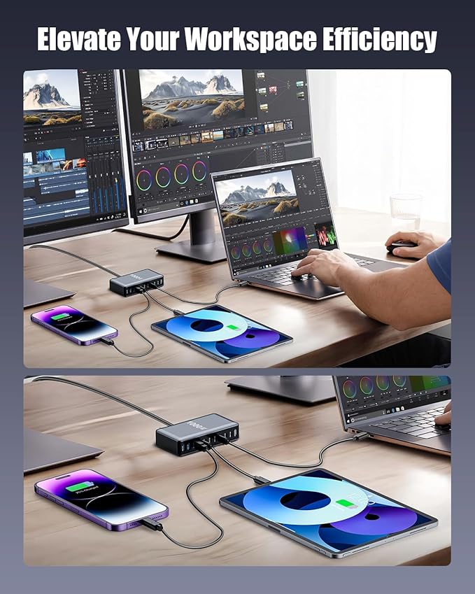 1000W USB C Charger Block, 10-Port USB C Charging Station GaN IV Travel