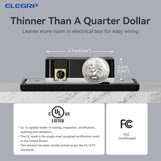 ELEGRP Dimmer Light Switch for 300W Dimmable LED/CFL Lights and 600W INC/HAL ...