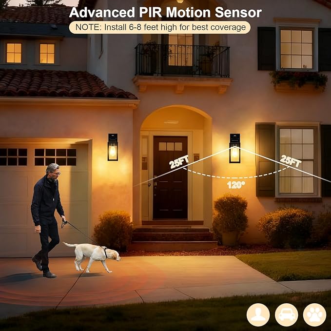 LTBLIGHT 2-Pack Motion Sensor Outdoor Wall Light Fixtures, Modern Black Dusk to