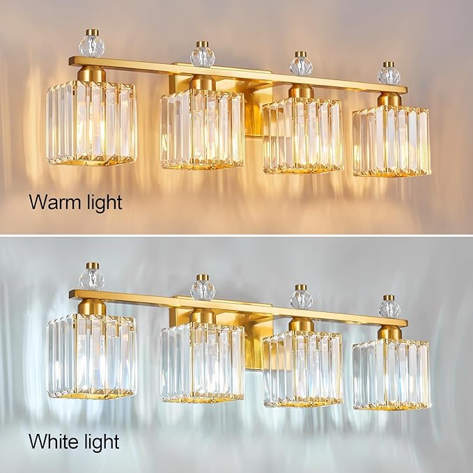 FDPBY Vanity Lights 4-Light Modern Crystal Vanity Light Gold Bathroom Light