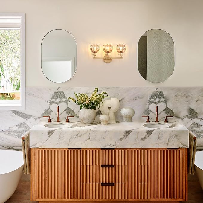 Shenmoyl Bathroom Light Fixtures, 3-Light Brass Vanity Wall Light Over Mirror