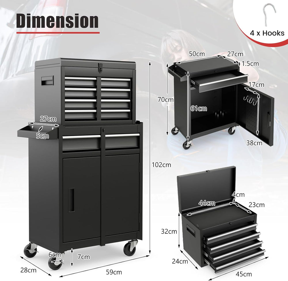TANGZON Rolling Tool Chest Combo, Heavy Duty Lockable Tool Cabinet with Wheel...