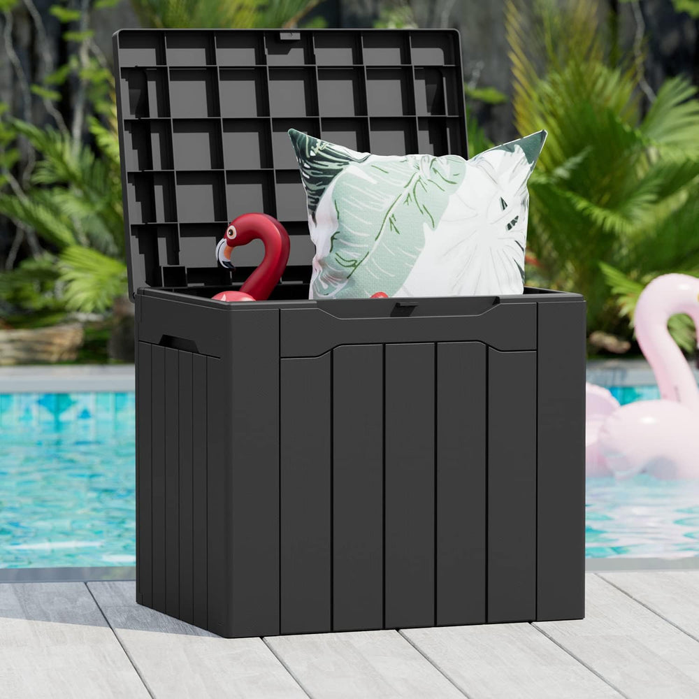 Greesum 100 & 31 Gallon Black Resin Lockable Deck Boxes for Outdoor Storage