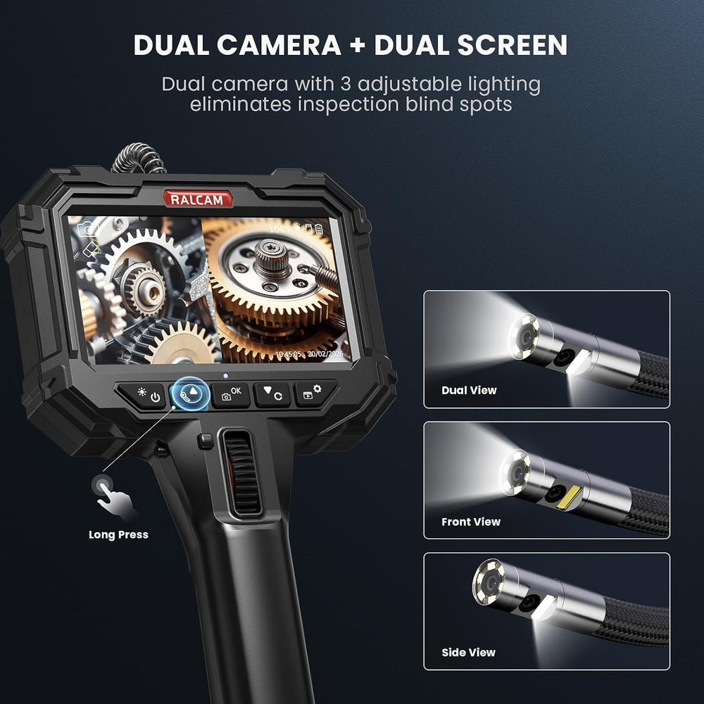 Ralcam 10FT Two-Way Articulating Borescope Dual Lens Slim Probe
