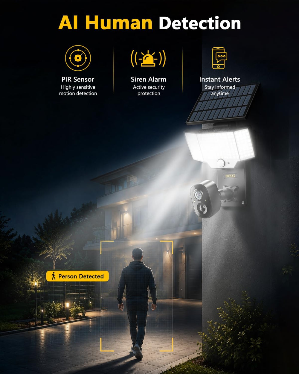 OOSSXX Solar Floodlight Security Camera Outdoor Wireless, 4MP HD 3-in-1