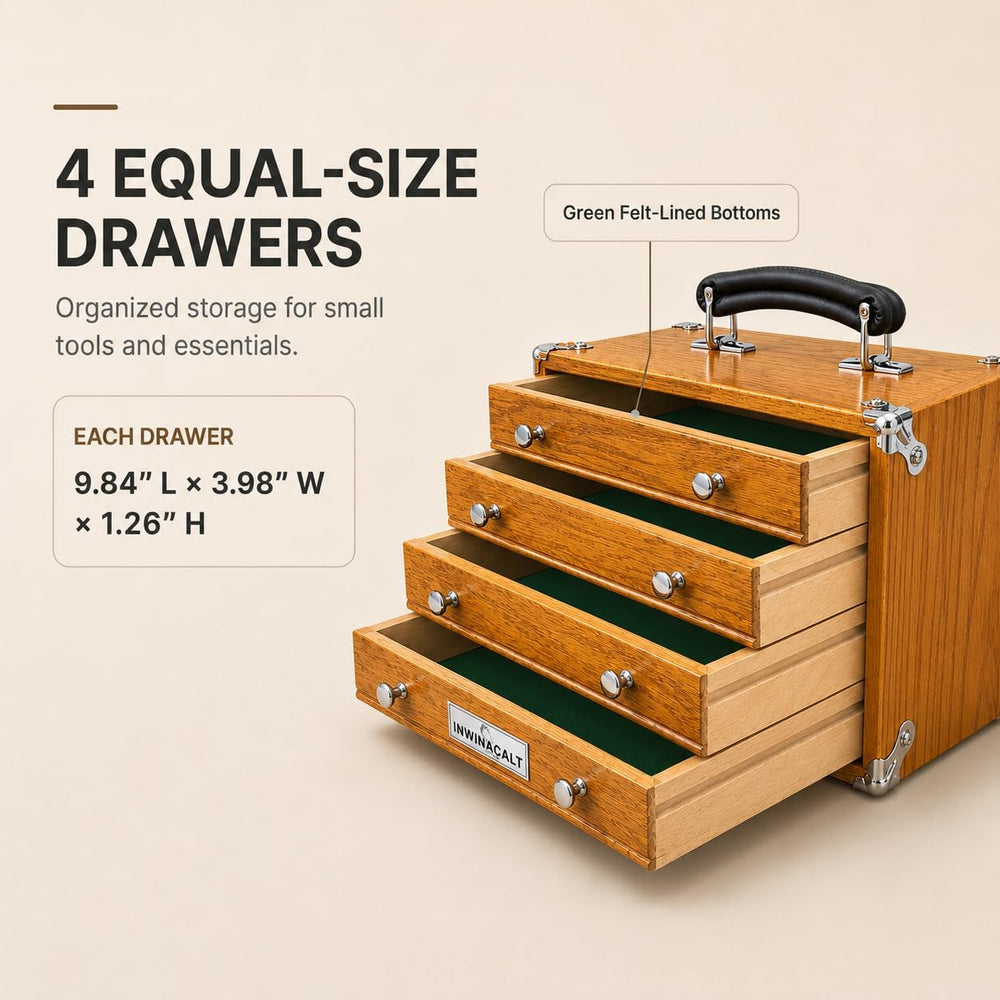Heritage 4-Drawer Desktop Tool Box, Lock & Felt Lining