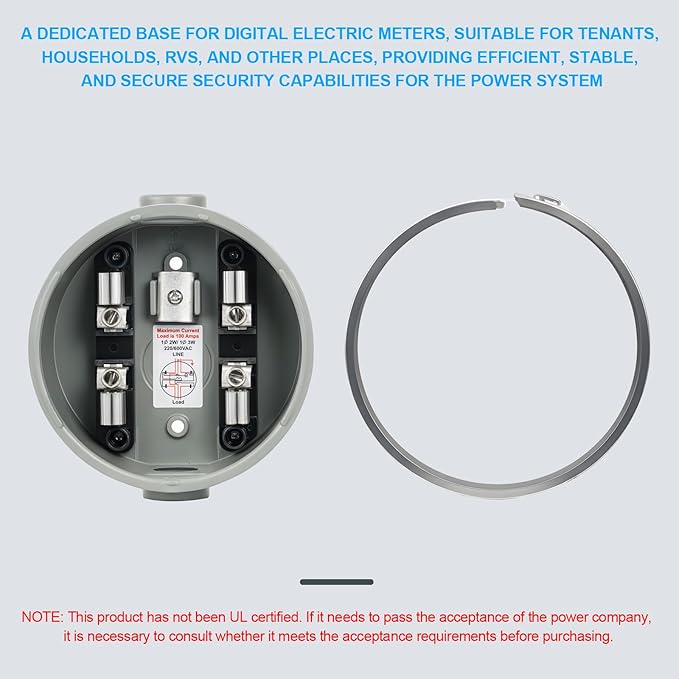100 Amp Meter Socket, 4 Jaw Meter Base, 240V 3 Wire Ring Type,