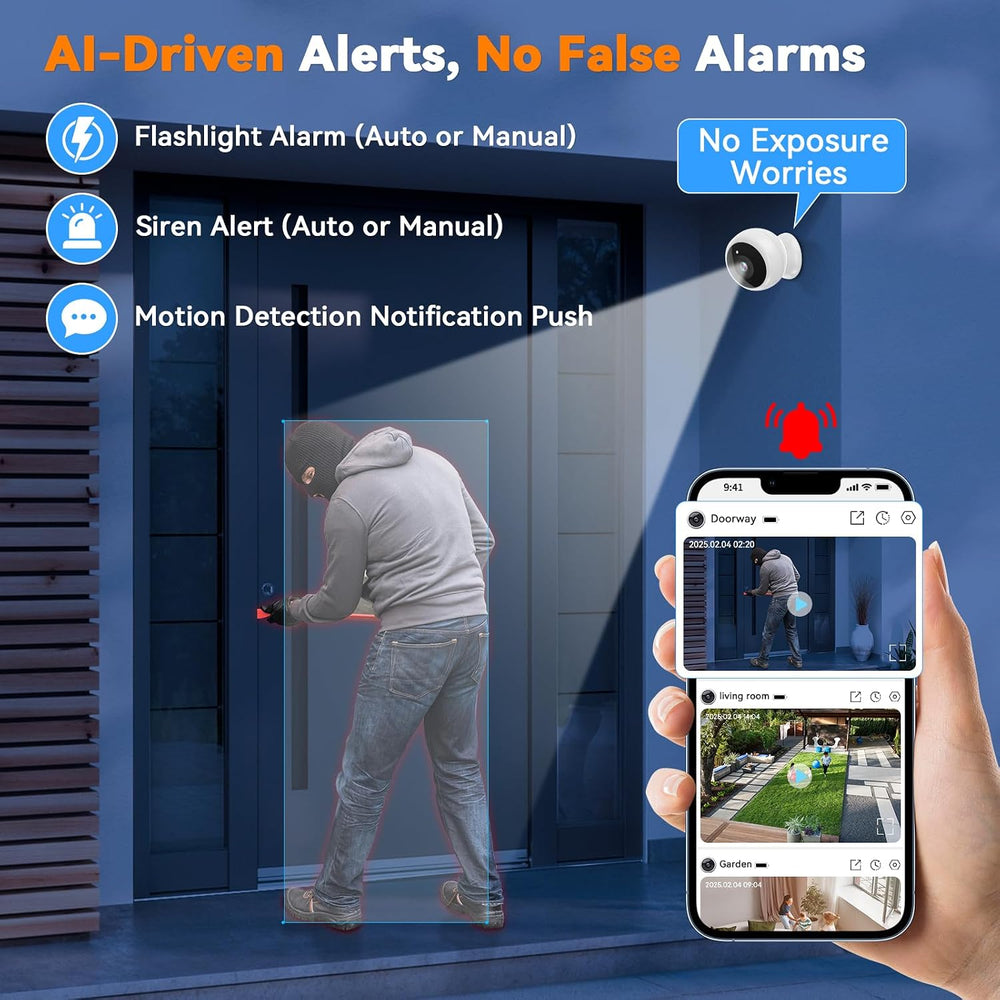 Magnetic Security Camera with Auto Night Vision: 2K Crystal Clear Picture