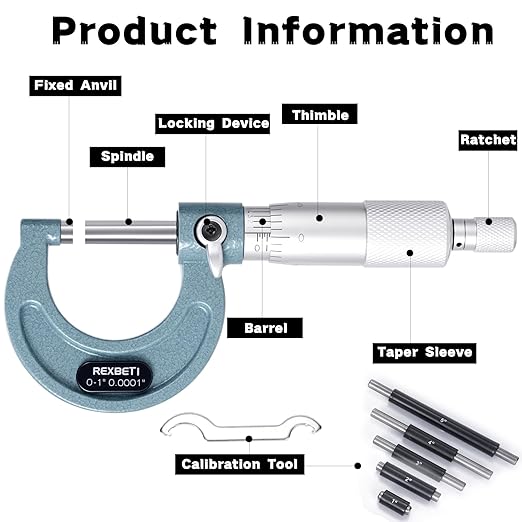 REXBETI 6Pcs Outside Micrometer Set, 0-6" Machinist Micrometer, Ultra-Pr...