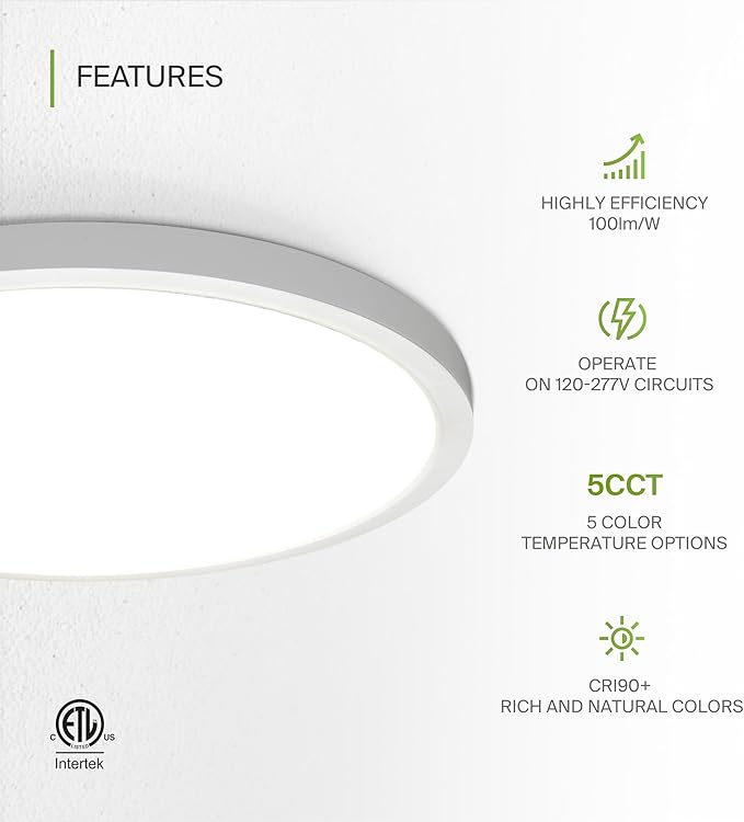 ASD LED 24" Round Flush Mount Ceiling Light Fixture, Low Profile Surface...