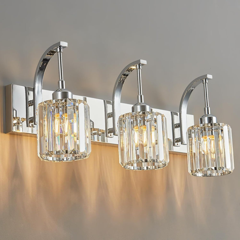 FDPBY 3-Light Crystal Vanity Light, Modern Chrome Bathroom Wall Sconce