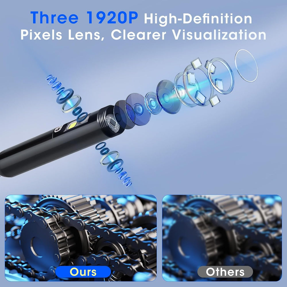 Triple Lens Borescope with 5" IPS Screen, 1920P HD Inspection Camera