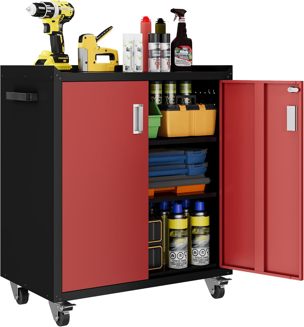 LCAOPC Metal Storage Cabinet with Wheels - Lockable, Rolling Tool Cabinet for...