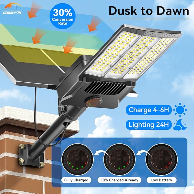Deepn Solar Street Light 12000W Aluminum Commercial Grade Solar Parking Lot