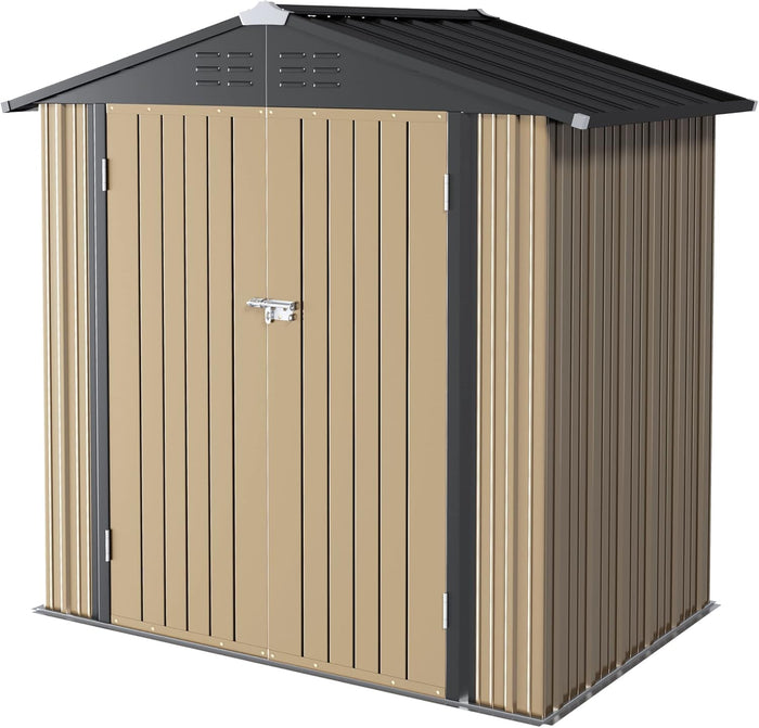 Furniwell 6x4 FT Outdoor Storage Shed, Metal Garden Sheds Outdoor Storage House with Single Lockable Door for Backyard Patio Lawn, Brown