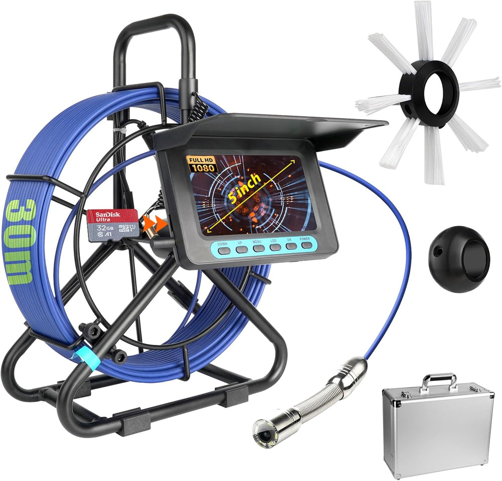 Box-Type100FT Sewer Camera 5" Screen 1080P HD Pipe Inspection Borescope