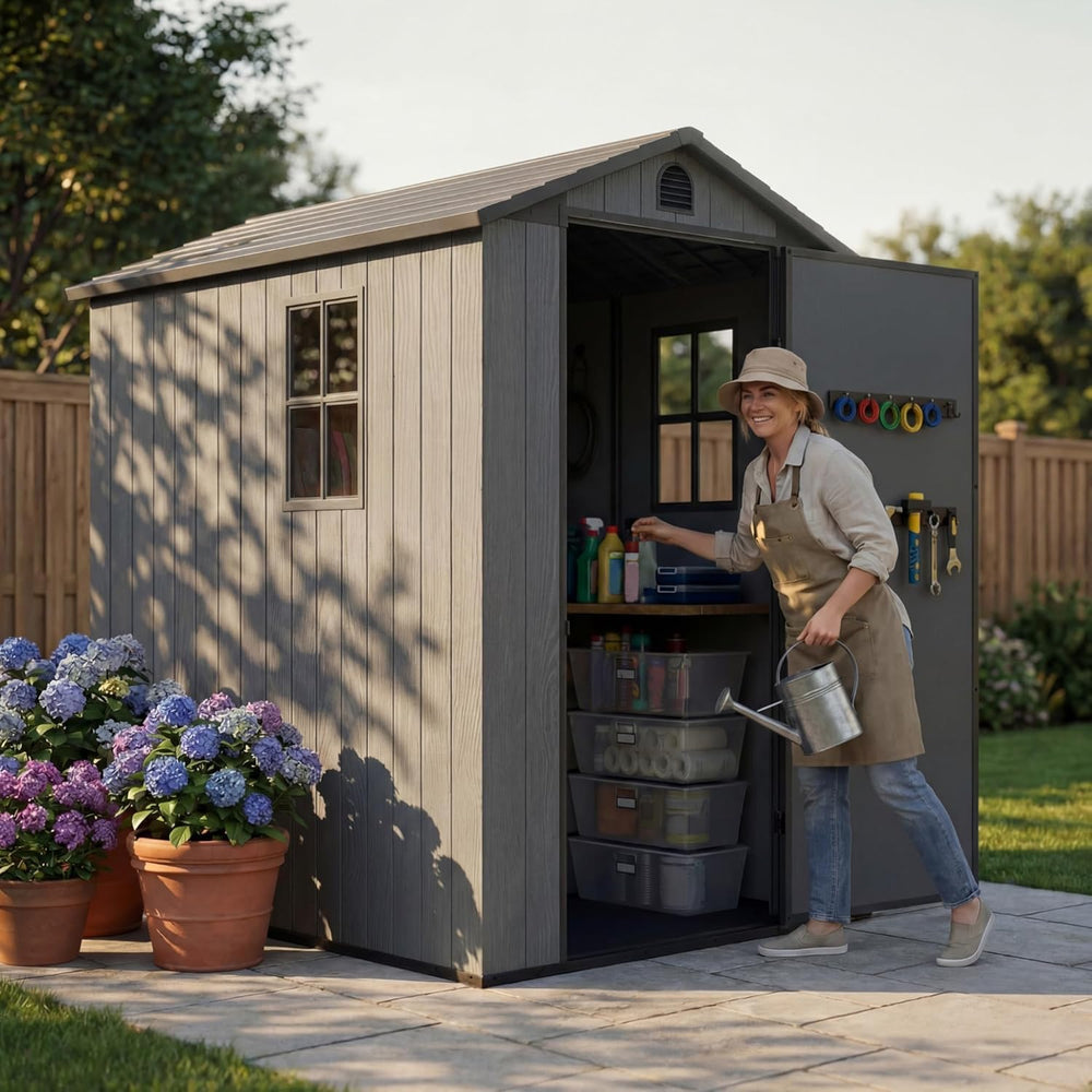 Devoko 4×6 FT Resin Storage Sheds with Floor, Dark Gray