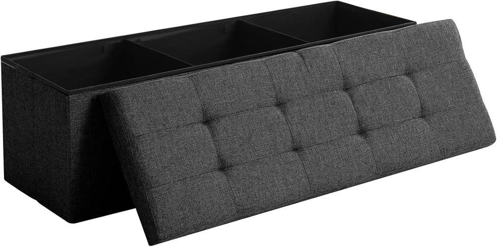 Storage Ottoman Bench Foldable Footrest Foot Stool, 45" Fabric Black
