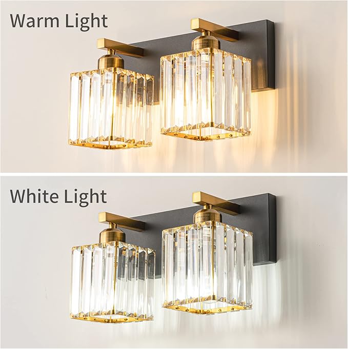 FDPBY Modern Bathroom Vanity Light 2-Lights Black Gold Crystal Bathroom Wall