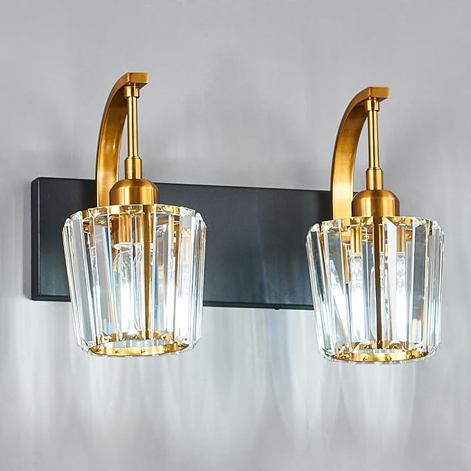 FDPBY Modern Bathroom Vanity Light, 2-Light Black Gold Wall Sconce