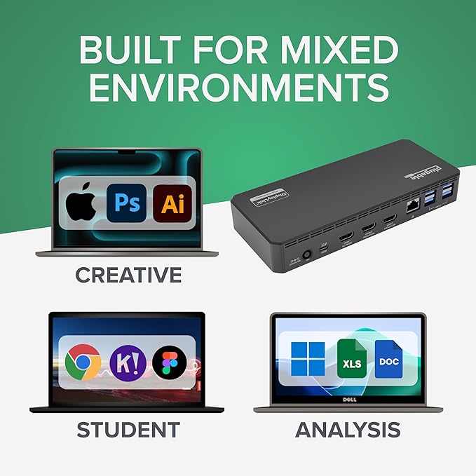 Plugable USB C Triple Display Docking Station | 100W PD, 3x HDMI, 6x USB 5Gbps