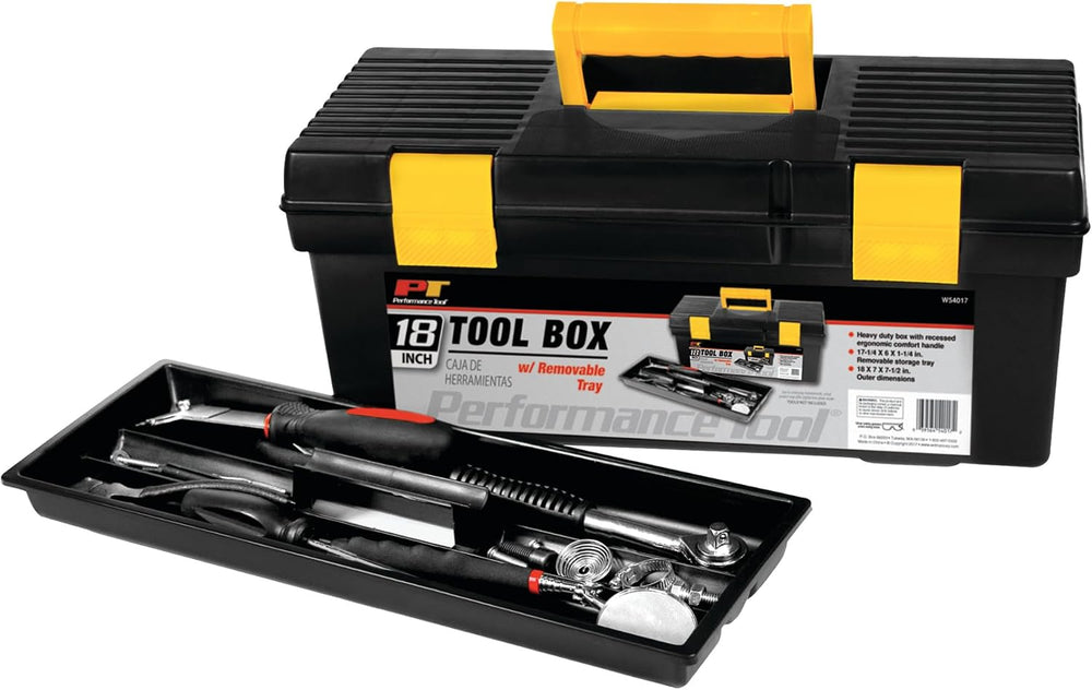 Performance Tool W54017 18-Inch Plastic Box with Handle, Tool Organizer Stora...
